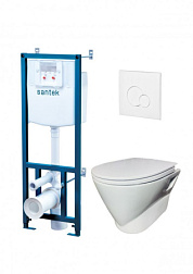 Комплект унитаза с инсталляцией Скай глубина унитаза 50см, клавиша белая, с микролифтом, безободковый, быстросъемное 1WH501869 Сантек